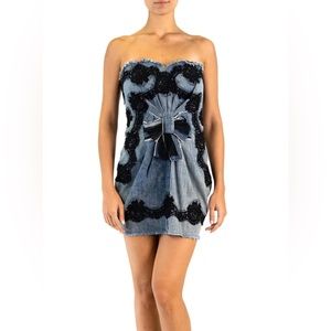 Dolce and Gabbana 2000 Spring collection denim and lace mini dress